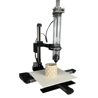 3D PotterBot 10 PRO 3D Clay Printer-tan vase-front right angle view