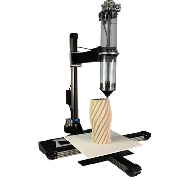 3D Potter XL 10 Clay Printer-with tan vase-front right angle view