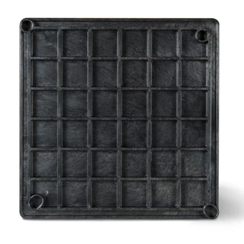 back side of 7.5-inch square black plastic pottery wheel bat from Speedball Art