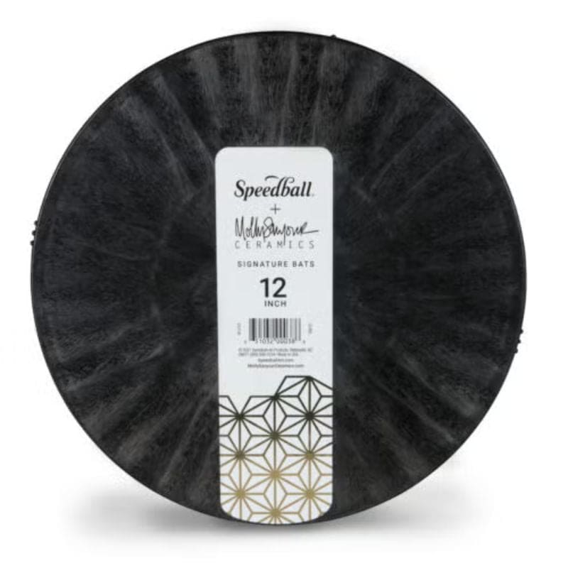 front side of 12-inch round black plastic pottery wheel bat from Speedball Art