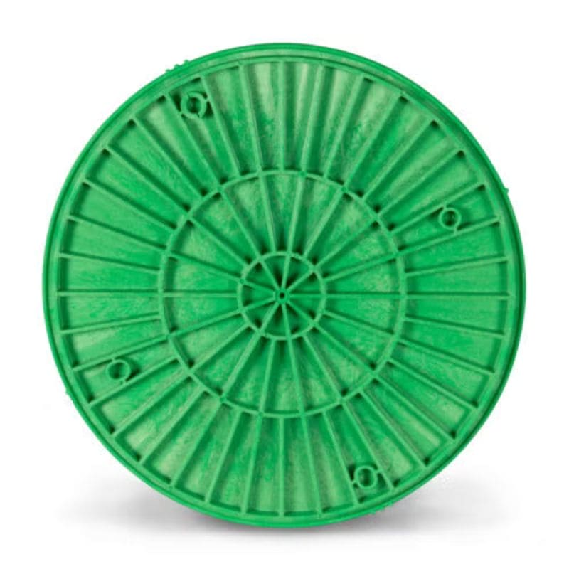 back side of 12-inch round green plastic pottery wheel bat from Speedball Art