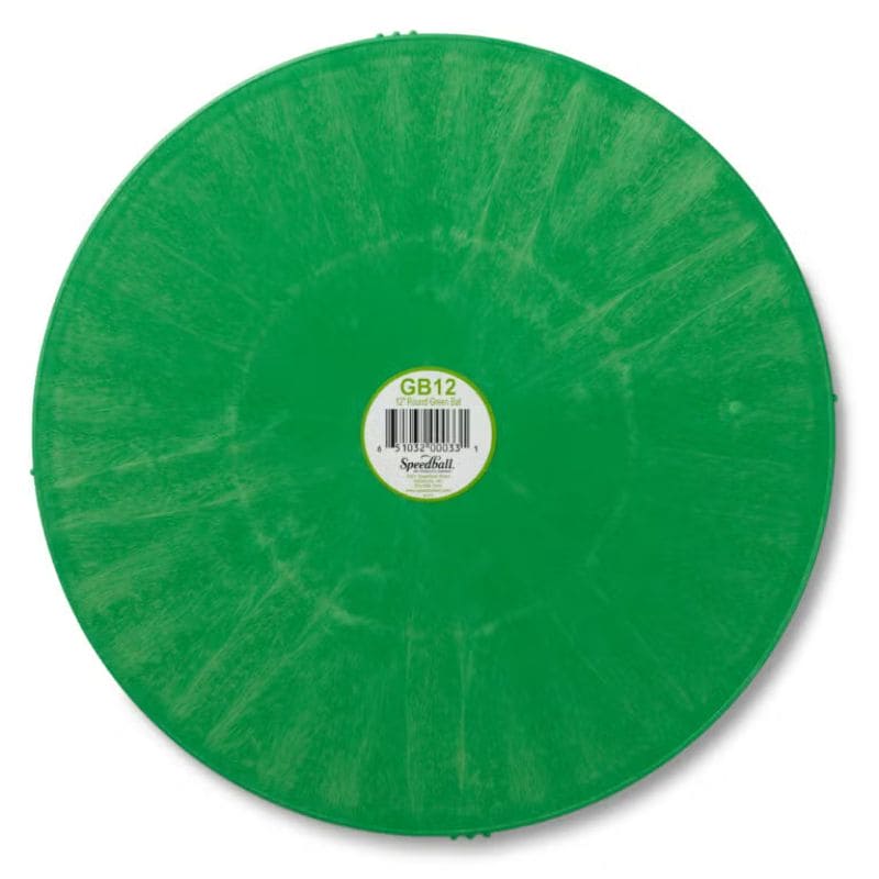 front side of 12-inch round green plastic pottery wheel bat from Speedball Art