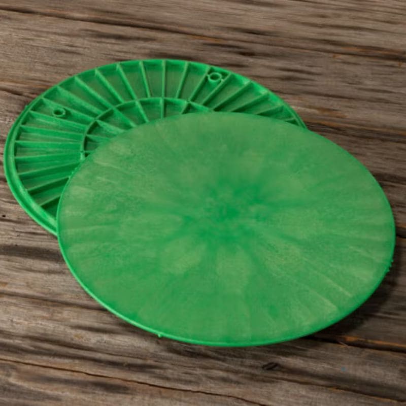 image of 2 12-inch round green plastic pottery wheel bats from Speedball Art