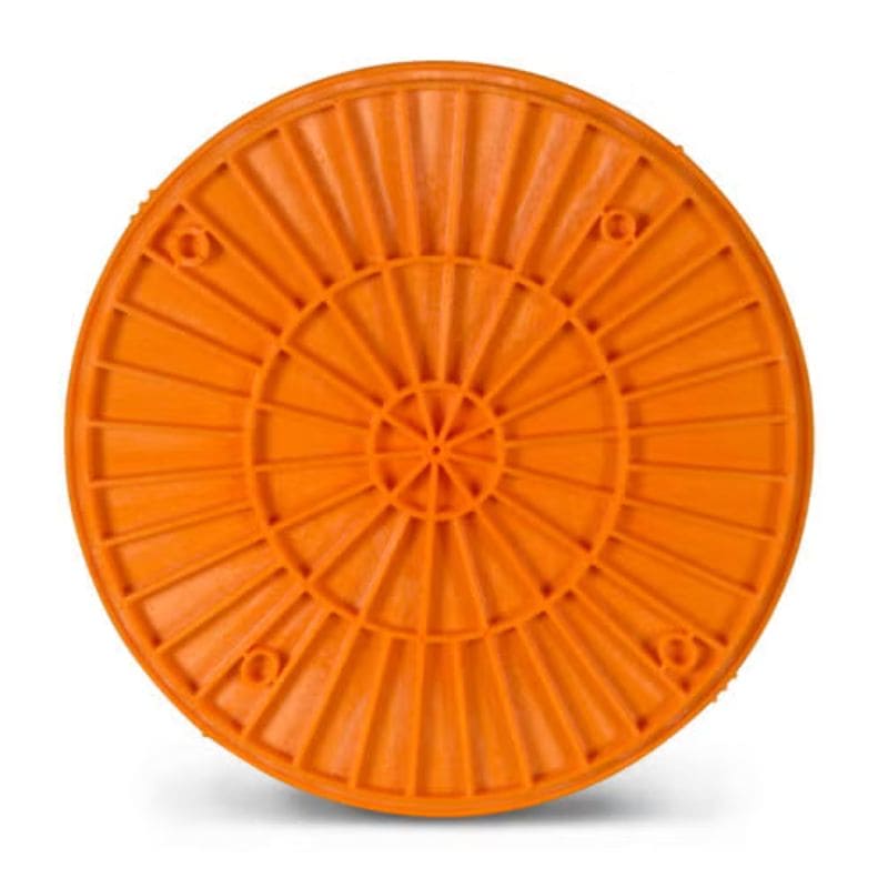 back side of 12-inch round orange plastic pottery wheel bat from Speedball Art