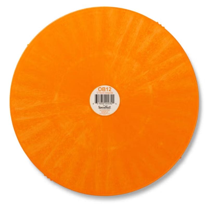 front side of 12-inch round orange plastic pottery wheel bat from Speedball Art