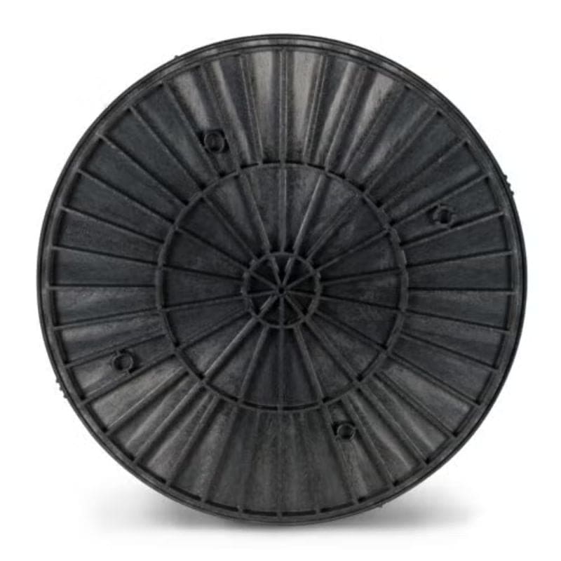 back side of 14-inch round black plastic pottery wheel bat from Speedball Art
