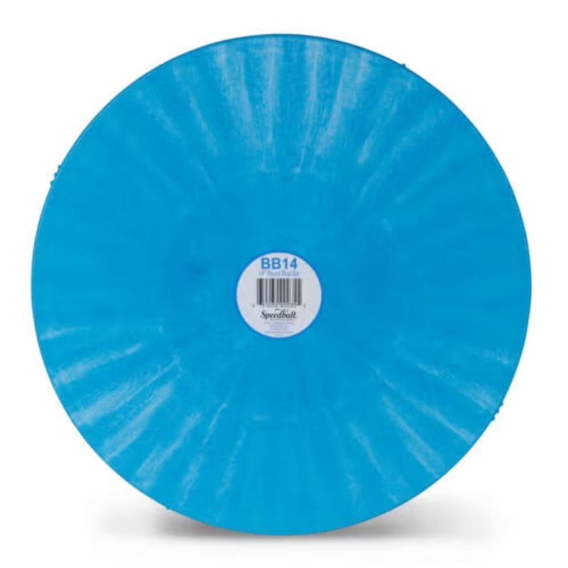 front side of 14-inch round blue plastic pottery wheel bat from Speedball Art