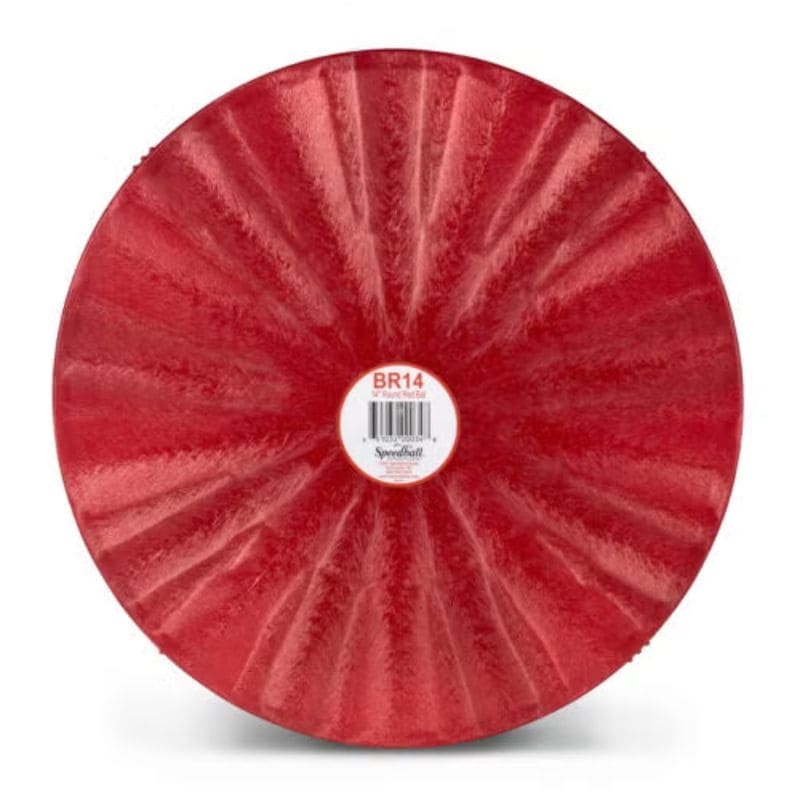 front side of 14-inch round red plastic pottery wheel bat from Speedball Art