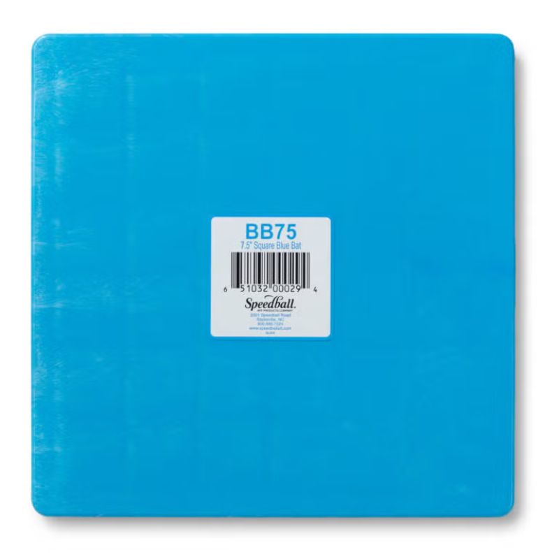 front side of 7.5-inch square blue plastic pottery wheel bat from Speedball Art