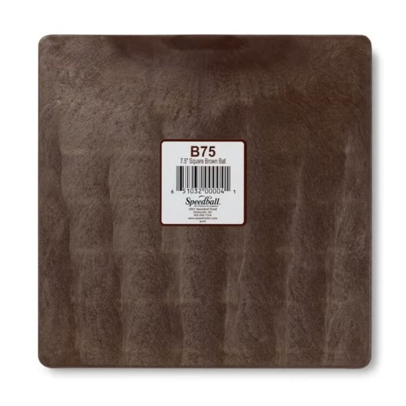 front side of 7.5-inch square brown plastic pottery wheel bat from Speedball Art