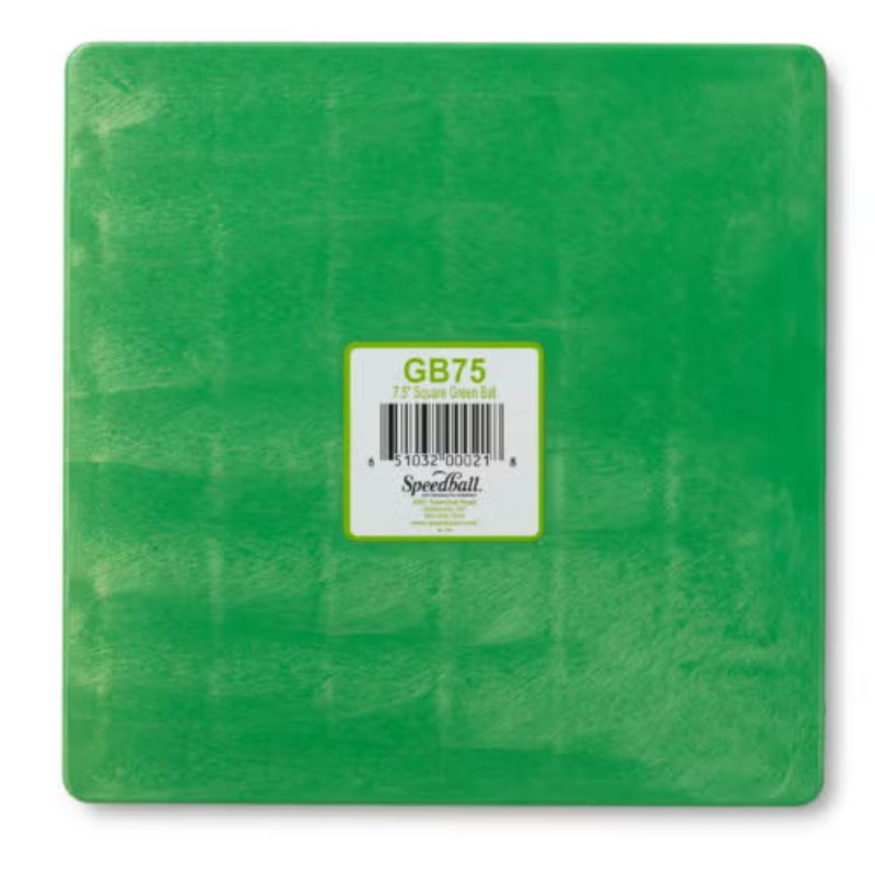 front side of 7.5-inch square green plastic pottery wheel bat from Speedball Art