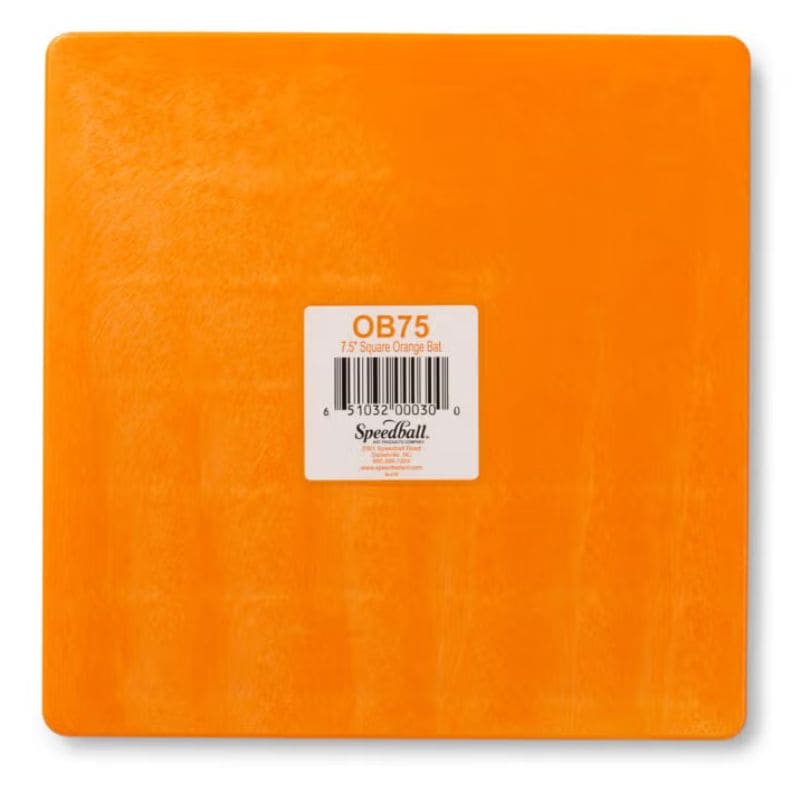 front side of 7.5-inch square orange plastic pottery wheel bat from Speedball Art