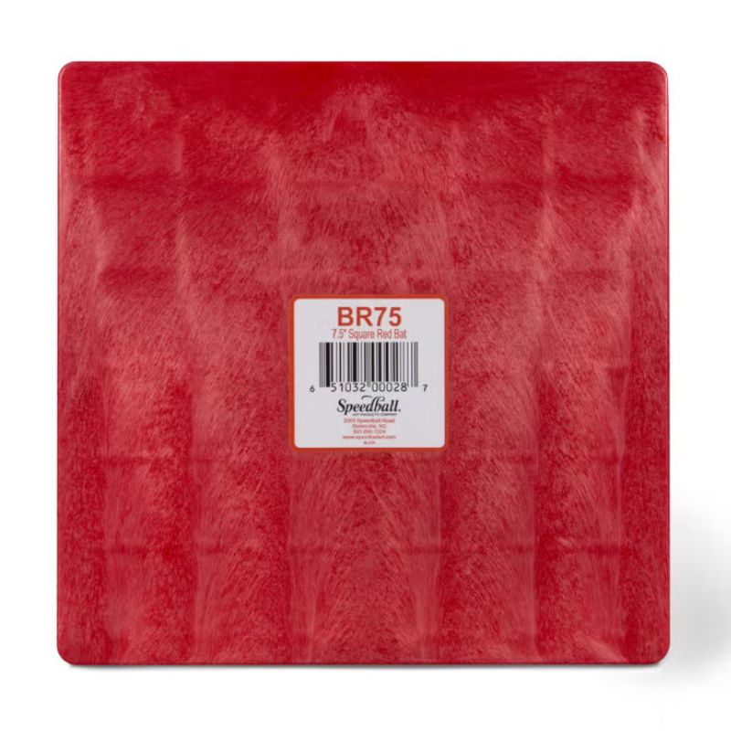 front side of 7.5-inch square red plastic pottery wheel bat from Speedball Art