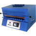 View of slightly left-angled, closed Bluebird XL glass annealing kiln from Paragon, painted in Paragon Blue color, with Sentinel TouchXpress controller below door.