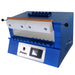 View of left-angled, opened Bluebird XL glass annealing kiln from Paragon, painted in Paragon Blue color, with Sentinel TouchXpress controller below door.