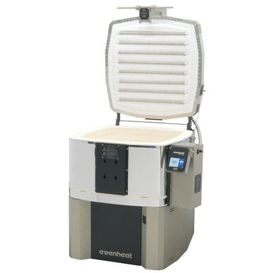 Slightly left-angled straight-on view of opened Evenheat GTS 24 Glass Kiln