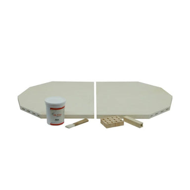 2 Half shelves, small posts, brush, and shelf primer that make up the furniture kit designed to fit the Evenheat Kilns GTS 2541 Glass Kiln.