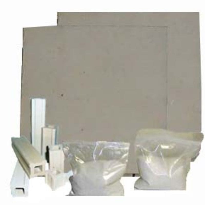 2 - 6.5” x 6.5” square shelves, 4 ea - 1/2, 1, 2 inch small square posts, 1 lb bag kiln wash for Olympic Kilns HB-84, 86, 89 Models