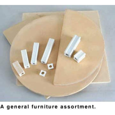 Image of an assortment of ceramic kiln shelves and posts.