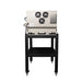 Back view of closed 18G class oven from Hot Shot Oven & Kiln set atop the included rolling stand.