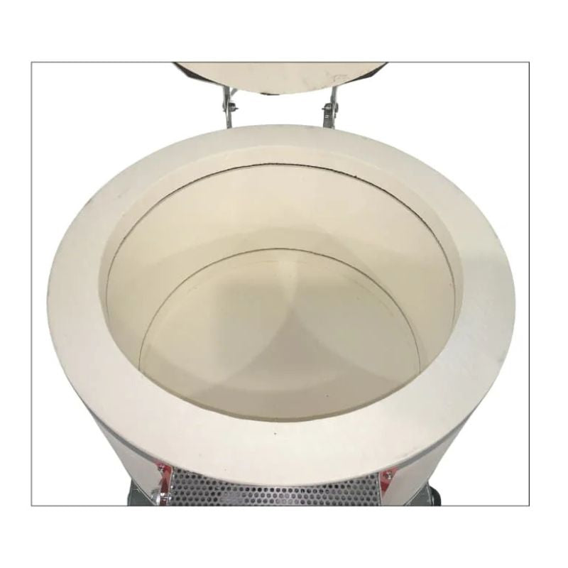 Top down view into the chamber of a Jen-Ken glass kiln.