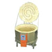 Straight-on view of opened, round-shaped AFG 28-E glass kiln from Jen-Ken, featuring 3" brick insulation, and set on a small metal stand with electrical box on the front of kiln outfitted with the Orton AutoFire 4000 12-button controller.