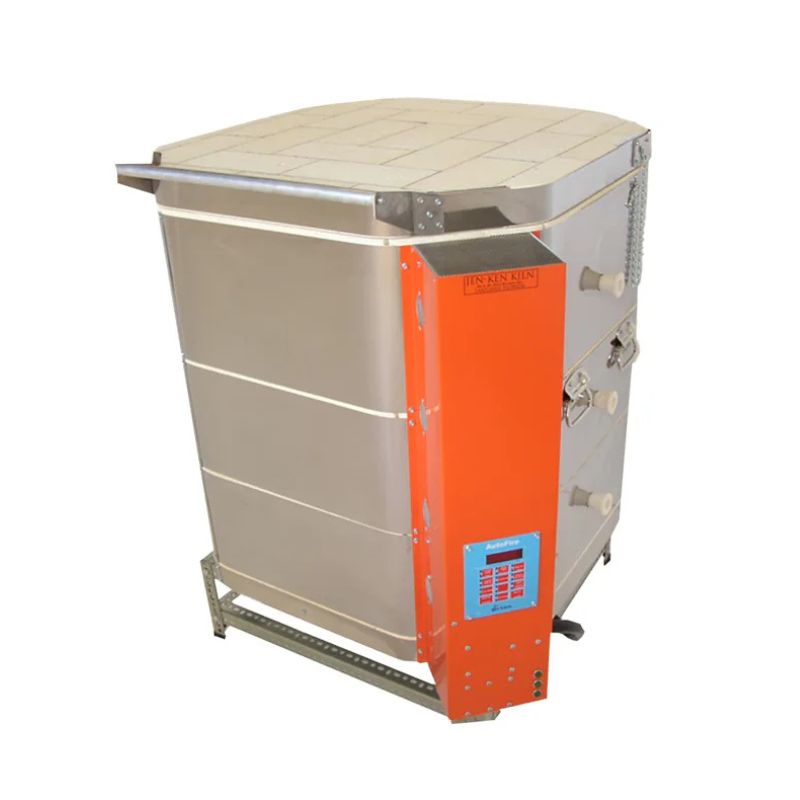 Closed AF JK 29 inch ceramic kiln from Jen-Ken showing the full electrical box and the Orton AutoFire 4000 12-button controller.