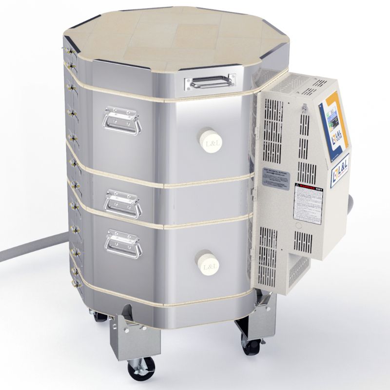 Image to promote rolling stand for L&L Polygonal Kilns.