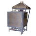 Front view of closed Olympic Kilns large capacity downdraft gas kiln DD12 with steel hood attached to the top.