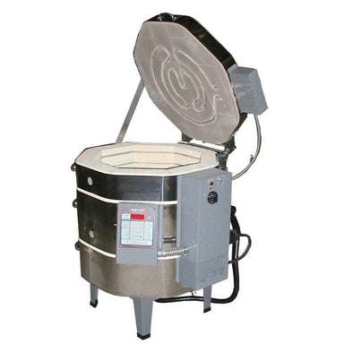 Olympic Kilns dual media 1818HE electric kiln side view showing Bartlett 3K-CF controller