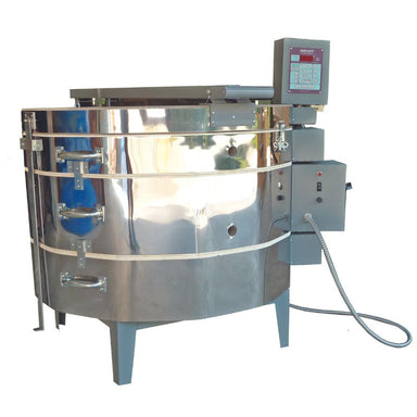 Side view of close Olympic Kilns DM2818HE dual media, electric kiln; showing temperature controller.