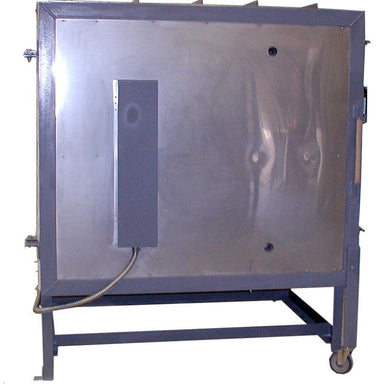 Side view of closed Olympic Kilns Large Capacity FL53E kiln with electrical box attached to side of kiln.