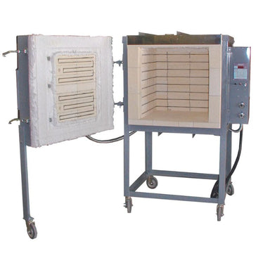 Caster wheels added to frame holding up an Olympic Kilns Large capacity unit.
