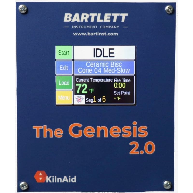 Close-up view of GENESIS 2.0 TOUCHSCREEN digital controller by Bartlett used on Olympic Kilns