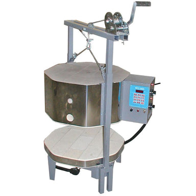 Fully-opened Top Hat, raku 189E electric kiln from Olympic