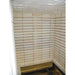 Fully interior view of interior firing chamber of Olympic Kilns FL42E Car Kiln showing 4.5-inch brick. Stationed on top of pallet, viewable as floor and front door is not viewable as they are slid down the 6-foot track.