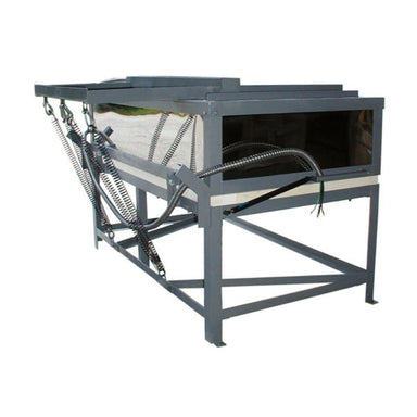 Rear angled view of closed large capacity Olympic Kilns GF12E glass fusing kiln on a stand.