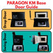 Simple double image demonstrating differences between drop door and swing door options on the Paragon KM base knife making kilns.