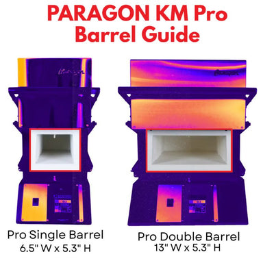 Illustrated image to demonstrate difference between Paragon's KM Pro Single and Double Barrel Knife Making Kilns.