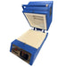High angled view of opened Paragon CSF12 Glass Fusing Kiln in Paragon Blue color, showing the Sentinel TouchXpress controller beneath the chamber.