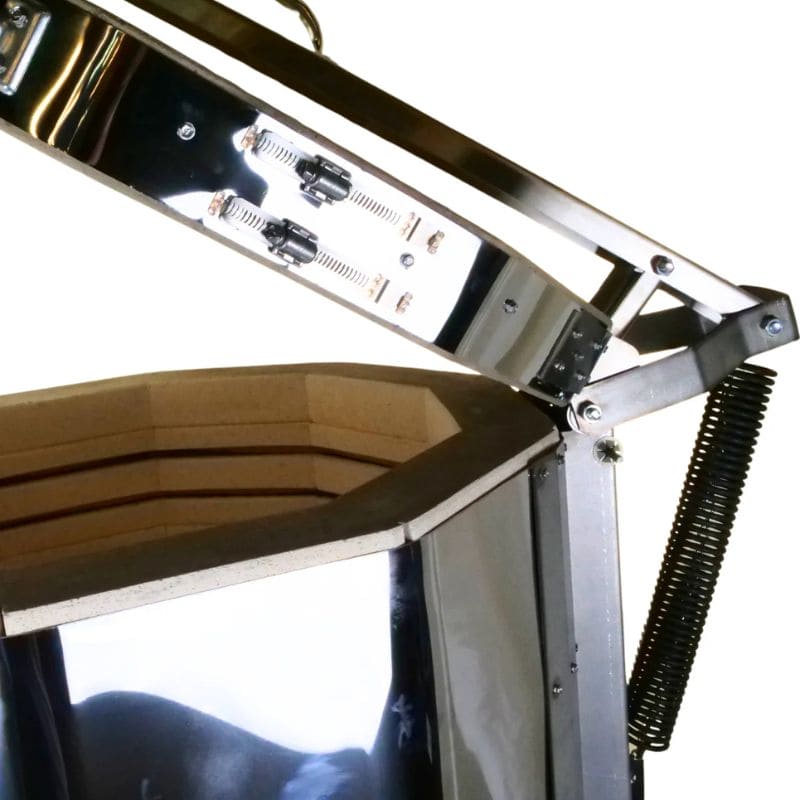 Close-up view of the lid-opening hinge mechanism of the Paragon Kilns CT102322 Ceramics and Pottery Kiln.