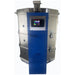Front-facing view of closed, 10-sided round-shaped CT102329 Janus ceramics and glass kiln from Paragon with the Paragon Blue-colored electrical box with SENTINEL Smart Touch Controller digital controller right in front.