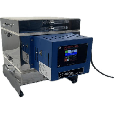 Side view of closed Caldera multi-purpose kiln model from Paragon, with Sentinel TouchXpress controller.