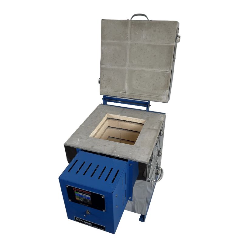 Top-down view of opened Caldera XL multi-purpose kiln model from Paragon, with Sentinel TouchXpress controller.