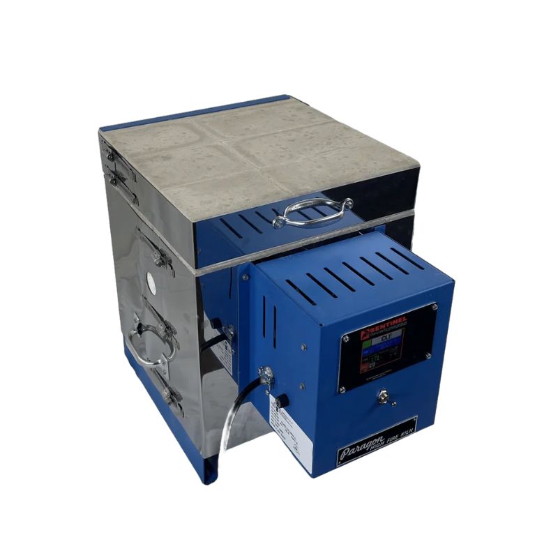 High-angle view of closed Caldera XL multi-purpose kiln model from Paragon facing 45-degrees to the right, with Sentinel TouchXpress controller.