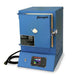 Closed E10 enameling & china painting kiln model from Paragon, painted in Paragon Blue color and showing the Sentinel TouchXpress controller beneath the door.