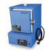Closed E12T enameling & china painting kiln model from Paragon, painted in Paragon Blue color and showing the Sentinel TouchXpress controller beneath the door.