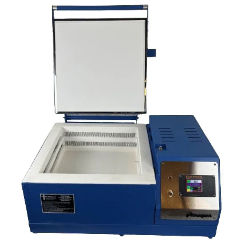 Straight-on view of opened Fiberfuse 16 Glass Fusing Kiln from Paragon.