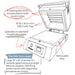Sketch of CSF16 glass fusing kiln from Paragon, with text describing various specs and features.