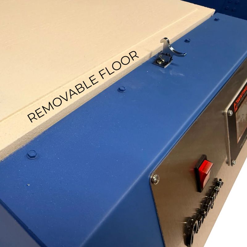 Opened CSF16 glass fusing kiln from Paragon, focused on the removable floor.